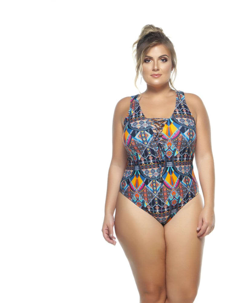 Front of a model wearing a size 12 Swimsuit With Braided Detail On The Bust in Multicolor by Lehona. | dia_product_style_image_id:267779